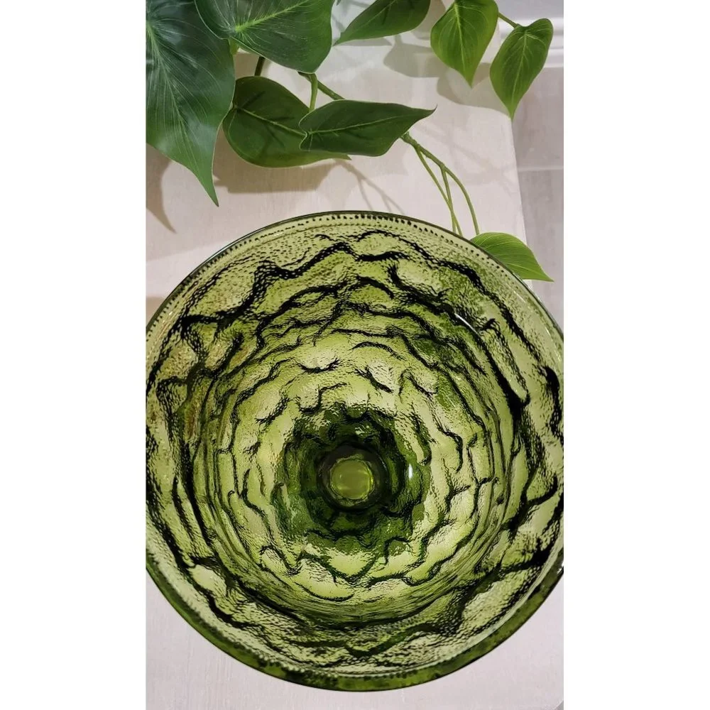 Vintage EO Brody‎ Crinkle Emerald Green Glass Footed Vase MCM
